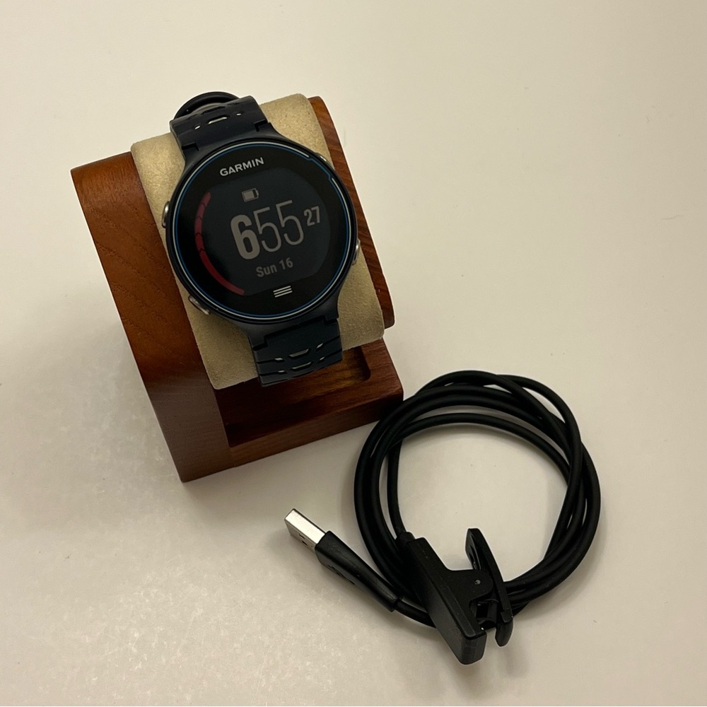 garmin Black and Blue Smartwatch with Charging Cable